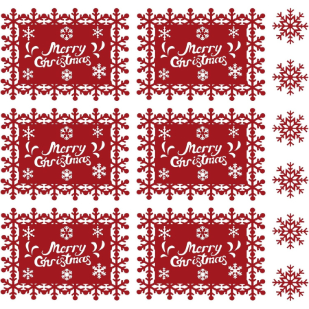 Sub 99 Lei - Set 12 Servete pentru Masa si Suporturi de Pahare/Tacamuri, Flippy, Scris Merry Christmas, 6 Servete 25x35 cm, 6 Suporturi de 10x10 cm, Rosu