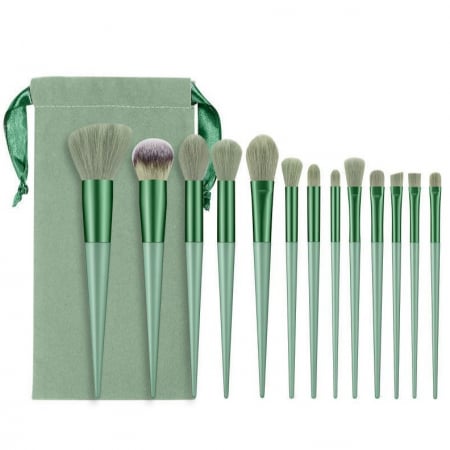 Ingrijire personala si Cosmetice - Set 13 pensule pentru machiaj, Flippy, super soft, makeup profesional/incepatori, verde