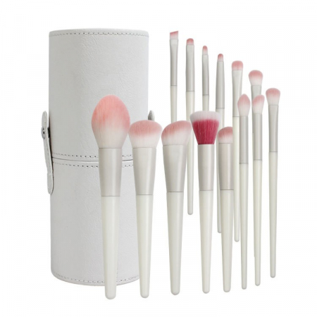 Ingrijire personala si Cosmetice - Set 14 Pensule de Machiaj cu Peri Moi, Flippy, cu Suport pentru Depozitare, Bej
