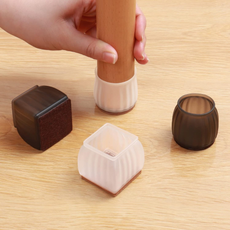 Lichidare Set 16 Protectii pentru Picioare Scaun si Podea, Flippy, Universale din Silicon, Model Patrat, Alb Transparent [4]