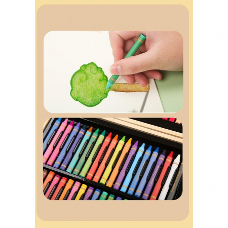 Set 180 Piese pentru Desen si Pictura, Flippy, Tip Servieta din Lemn, Model Natur, 46 x 30.9 x 4.1 cm, Multicolor [5]