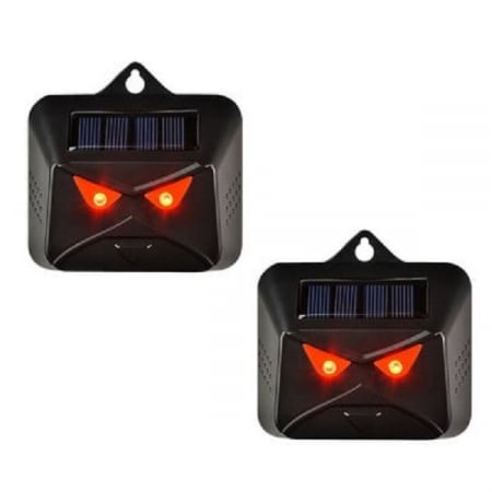 Gradina - Set 2 Aparate Solare LED cu Ultrasunete, Flippy, Repelent pentru Animale Mari si Mici, Lumina Rosie si Alba, Anti Rozatoare, Anti Insecte, Frecventa 9-36KHZ, 10.2 x 10.6 x 2.8 cm, Negru