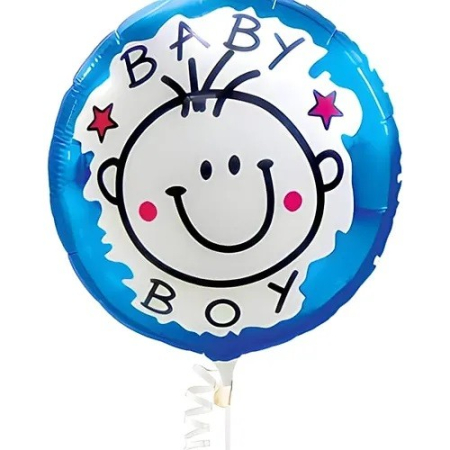 Set 2 Baloane din Folie Metalizata, Flippy, Figurine Stea si Cerc, Tema Botez Baietel, 45 cm, Ambalaj Individual, Pai Inclus, Umflare cu Aer sau Heliu, Albastru [5]