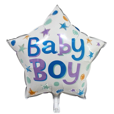 Set 2 Baloane din Folie Metalizata, Flippy, Figurine Stea si Cerc, Tema Botez Baietel, 45 cm, Ambalaj Individual, Pai Inclus, Umflare cu Aer sau Heliu, Albastru [2]