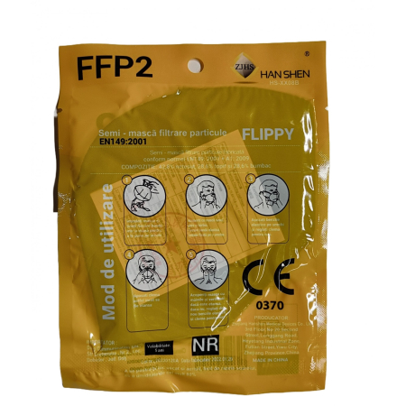 Set 2 bucati Masca de protectie faciala, Flippy, de unica folosinta pentru adulti, FFP2, KN95 CE 0370, 5 straturi, nesterila, ambalaj individual, Negru [5]