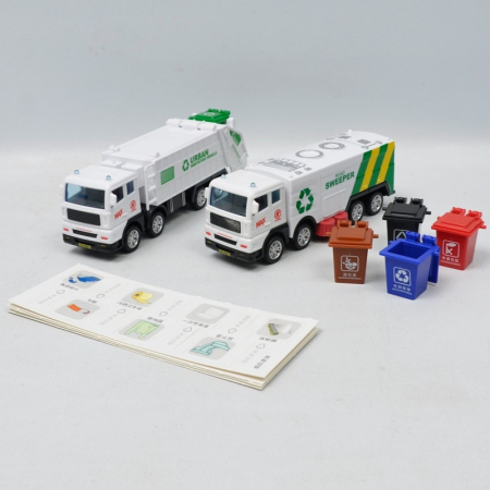 Set 2 camioane de gunoi si reclicare, include pubele, cartonase ilustrative cu deseuri, 18 cm [2]