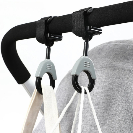Set 2 Carlige pentru Carucior, Flippy, din Plastic si Velcro, Sarcina Maxima 2 kg, Negru [4]