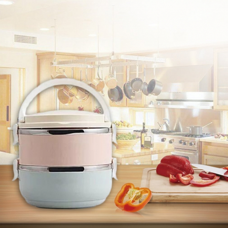 Set 2 Caserole pentru alimente Flippy, lunch box, 1400 ml, otel inoxidabil, maner, valva aerisire, 15.5 x 15 cm, inchidere etansa, multicolor [4]