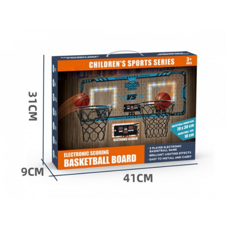 Set 2 Cosuri de Baschet pentru Copii, Flippy, cu Tablou de Bord Electronic, Pentru 2 Jucatori, Minge, Pompa, 2 Moduri, Interior/Exterior, Inel Metalic si Rabatabil cu Arc, Luminos, 60x31x6 cm, Multico [4]