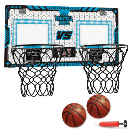 Set 2 Cosuri de Baschet pentru Copii, Flippy, cu Tablou de Bord Electronic, Pentru 2 Jucatori, Minge, Pompa, 2 Moduri, Interior/Exterior, Inel Metalic si Rabatabil cu Arc, Luminos, 60x31x6 cm, Multico [5]