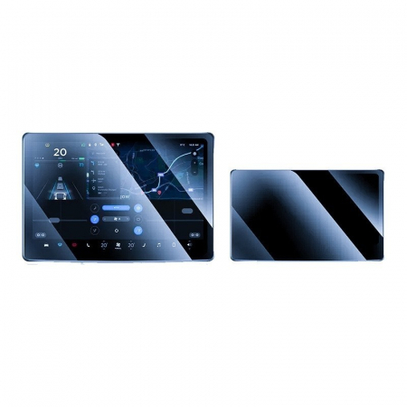 Accesorii Tesla - Set 2 Folii de Sticla Securizata, Flippy, Compatibila cu Tesla Model 3 / Tesla Model Y, Ecran Frontal si Spate, Anti Blue-Ray, 4K Ultra HD, Anti-amprenta, 2.5D, Transparent