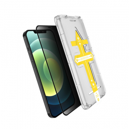 GSM - Set 2 folii sticla securizata cu sistem de montare usor si rapid Full Cover 3D Privacy Flippy compatibila cu Apple iPhone 11 Pro / XS