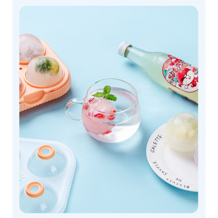 Set 2 forme sfere de gheata pentru wiskey si cocktail-uri Flippy, 4 sfere, material plastic/silicon alimentar, diametru 6.5 cm, cu orificiu tip palnie pentru umplere, 17 x 17 x 7 cm, multicolor [9]