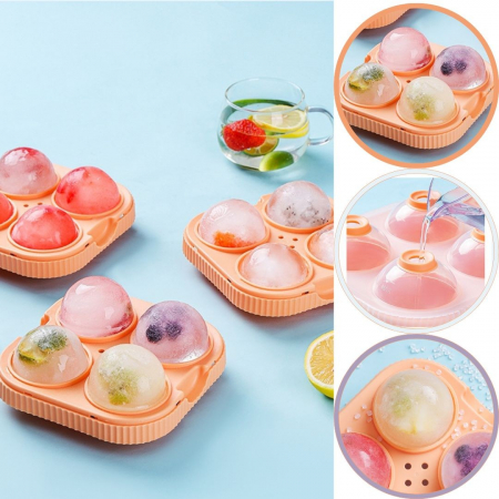 Set 2 forme sfere de gheata pentru wiskey si cocktail-uri Flippy, 4 sfere, material plastic/silicon alimentar, diametru 6.5 cm, cu orificiu tip palnie pentru umplere, 17 x 17 x 7 cm, multicolor [1]