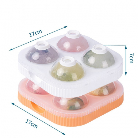 Set 2 forme sfere de gheata pentru wiskey si cocktail-uri Flippy, 4 sfere, material plastic/silicon alimentar, diametru 6.5 cm, cu orificiu tip palnie pentru umplere, 17 x 17 x 7 cm, multicolor [7]