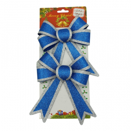 Decoratiuni, ornamente si articole Craciun - Set 2 fundite pentru brad, Albastre, cu margini argintii, 13 x 18 cm, PVC, Flippy