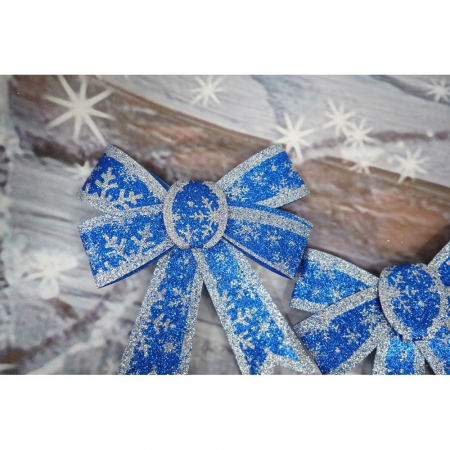 Set 2 fundite pentru brad, Albastre, model de nea, cu margini argintii, 13 x 18 cm, PVC, Flippy [4]