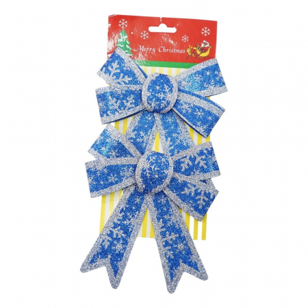 Decoratiuni, ornamente si articole Craciun - Set 2 fundite pentru brad, Albastre, model de nea, cu margini argintii, 13 x 18 cm, PVC, Flippy