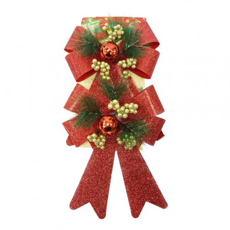 Decoratiuni, ornamente si articole Craciun - Set 2 fundite pentru brad, Rosii, decorate, cu sclipici, 14 x 19 cm, din poliester, Flippy