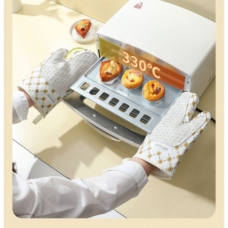 Set 2 manusi cuptor Flippy, manusa de bucatarie, rezistenta 330 grade, textil si cauciuc, 26.5x18 cm, alb [7]