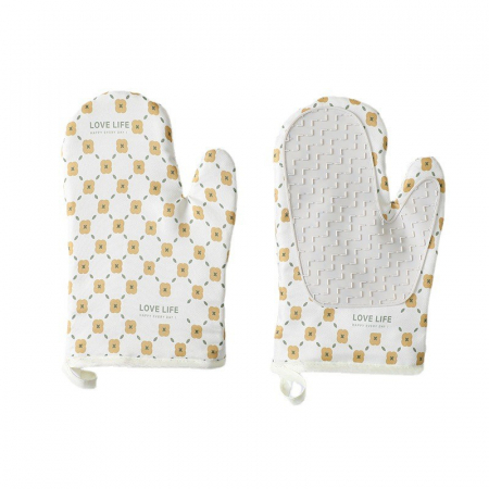 Pentru Casa si Camping - Set 2 manusi cuptor Flippy, manusa de bucatarie, rezistenta 330 grade, textil si cauciuc, 26.5x18 cm, alb