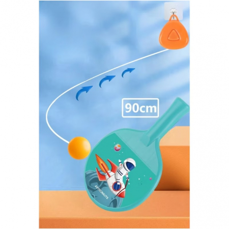 Set 2 Palete de Tenis de Masa, Flippy, pentru Copii, Design Animat, Tematica Astronauti, Accesoriu de Agatat Inclus si 2 Mingi, Albastru [5]