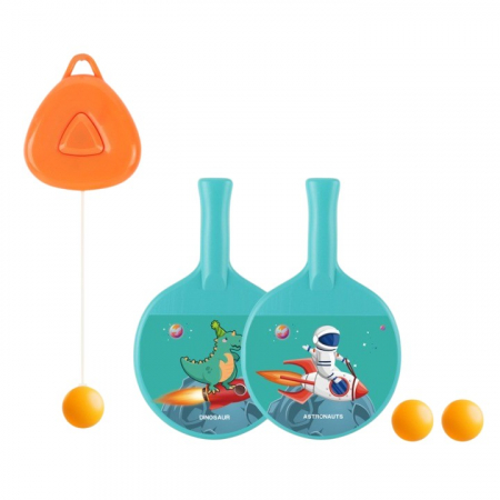 Jucarii, Copii & Bebe - Set 2 Palete de Tenis de Masa, Flippy, pentru Copii, Design Animat, Tematica Astronauti, Accesoriu de Agatat Inclus si 2 Mingi, Albastru
