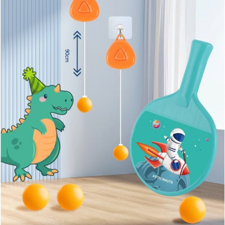 Set 2 Palete de Tenis de Masa, Flippy, pentru Copii, Design Animat, Tematica Astronauti, Accesoriu de Agatat Inclus si 2 Mingi, Albastru [1]