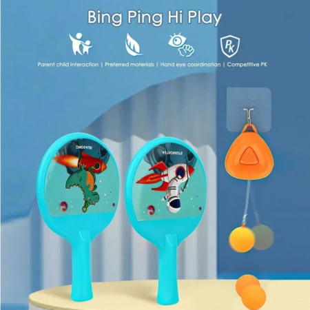 Set 2 Palete de Tenis de Masa, Flippy, pentru Copii, Design Animat, Tematica Astronauti, Accesoriu de Agatat Inclus si 2 Mingi, Albastru [9]
