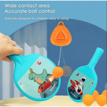 Set 2 Palete de Tenis de Masa, Flippy, pentru Copii, Design Animat, Tematica Astronauti, Accesoriu de Agatat Inclus si 4 Mingi, Albastru [6]