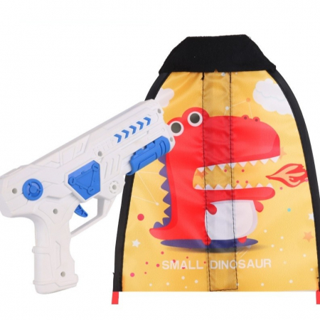 Jucarii, Copii & Bebe - Set 2 Piese Jucarie Interactiva, Flippy, Pistol de Catapultare + Zmeu, din Plastic si Panza, +8 Ani, Impermeabil, Model Dragon cu Flacari, Multicolor