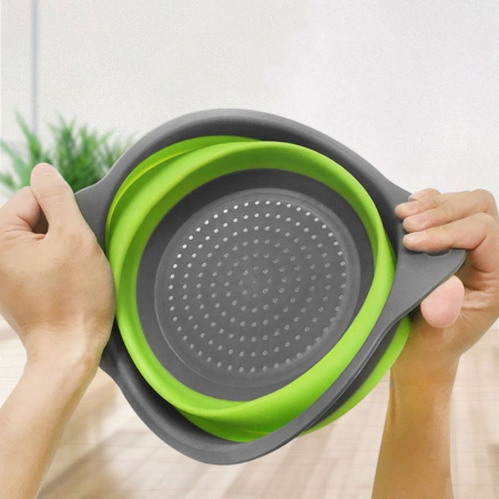 Set 2 strecuratori pliabile din silicon alimentar Flippy, cu manere, fund antiaderent si antialunecare, rotunda, doua dimensiuni, usor de depozitat, compatibil cu masina de spalat vase, verde [5]