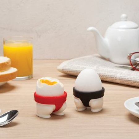 * LICHIDARE STOC * Set 2 Suporturi pentru Oua Fierte, Flippy, Model Sumo, din Silicon si PP, Multicolor - [2]