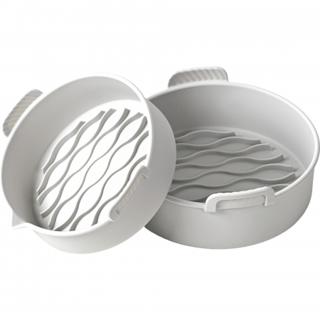 Bucatarie si electrocasnice - Set 2 tavi din silicon ecologic pentru air fryer Flippy, temperatura maxima 230 grade, reutilizabile, reciclabile, cu manere anti-alunecare, fund antiaderent, 18.7 x 19.5 x 7 cm, gri
