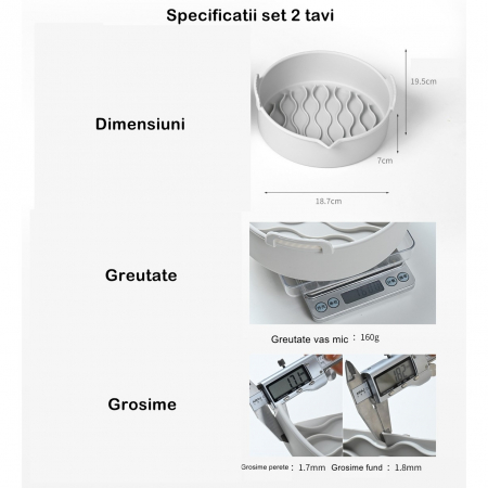 Set 2 tavi din silicon ecologic pentru air fryer Flippy, temperatura maxima 230 grade, reutilizabile, reciclabile, cu manere anti-alunecare, fund antiaderent, 18.7 x 19.5 x 7 cm, gri [9]