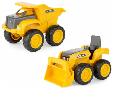Masinute - Vehicule - Set 2 vehicule de constructie John Deere, basculanta si tractor, 16 cm, Galben