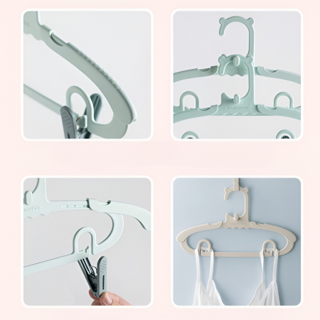 Set 20 de Cleme pentru Haine, Flippy, de Prindere pentru Pantaloni, Atasabile la Umerase, 1.6x2.3x6.35 cm, Verde [1]