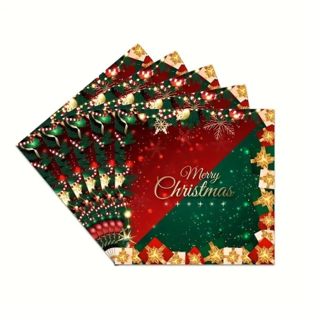 Articole petrecere - Set 20 de Servetele de Masa, Merry Christmas, Flippy, Tematica Craciun, 16.5 cm, Verde/Rosu