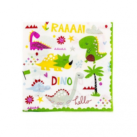Articole petrecere - Set 20 Servetele de Masa, Flippy, Colectia Dino Park, 17 x 17 cm, din Hartie, Multicolor