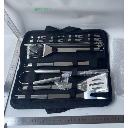 Set 20 Ustensile pentru Gratar, Flippy, din Otel Inoxidabil, Geanta Oxford, Argintiu [1]