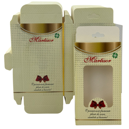 Ambalaje Martisor - Set 200 Bucati Ambalaje de Carton pentru Martisoare, Flippy, Cutii Brosa, Model cu Funda, Galben