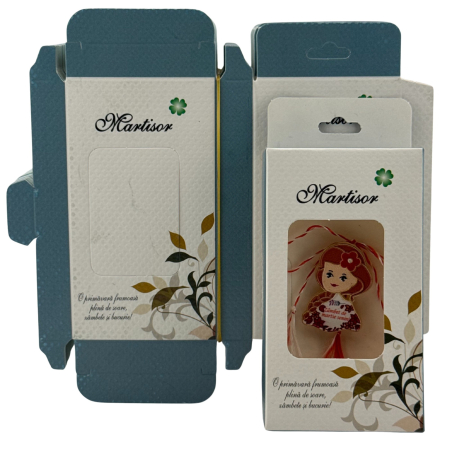 Set 200 Bucati Ambalaje de Carton pentru Martisoare, Flippy, Cutii Brosa, Model Floral, Alb-Albastru [3]