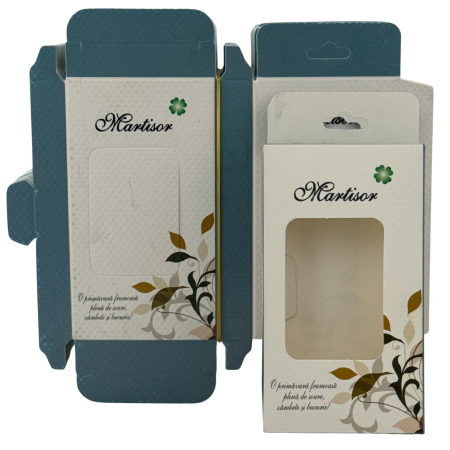 Ambalaje Martisor - Set 200 Bucati Ambalaje de Carton pentru Martisoare, Flippy, Cutii Brosa, Model Floral, Alb-Albastru