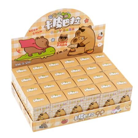 Jucarii creative - Set 24 Brelocuri Capybara, Flippy, mixate, in cutie BlindBox si Display de prezentare, Pandantive Aprox 5-7 cm