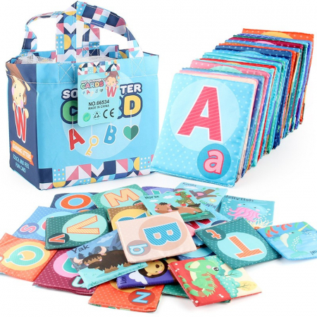 Set 26 Carduri din Panza cu Doua Fete, Flippy, Model Litere, Educational, Interactiv, Saculet Inclus, Multicolor [9]