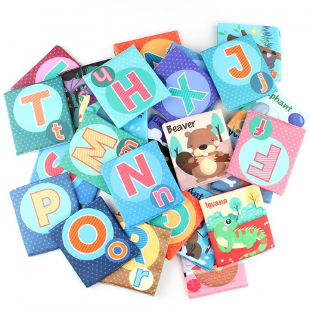 Set 26 Carduri din Panza cu Doua Fete, Flippy, Model Litere, Educational, Interactiv, Saculet Inclus, Multicolor [8]
