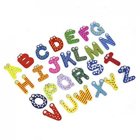 Jucarii, Copii & Bebe - Set 26 Magneti de Frigider pentru Copii, Flippy, Model Alfabet A-Z, Figurine Amuzante, din Lemn, Multicolor