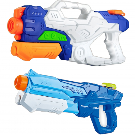 Jucarii, Copii & Bebe - Set 2x Pistol cu Apa pentru Copii, Rezervor, Pentru Piscina/Plaja, Flippy, 6ani+, Alb/Albastru + Albastru, 1000 ML + 600 ML