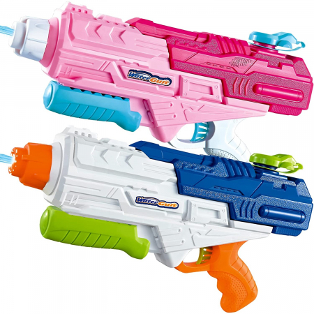 Jucarii, Copii & Bebe - Set 2x Pistol cu Apa pentru Copii, Rezervor, Pentru Piscina/Plaja, Flippy, 6ani+, Roz + Albastru, 1200 ML