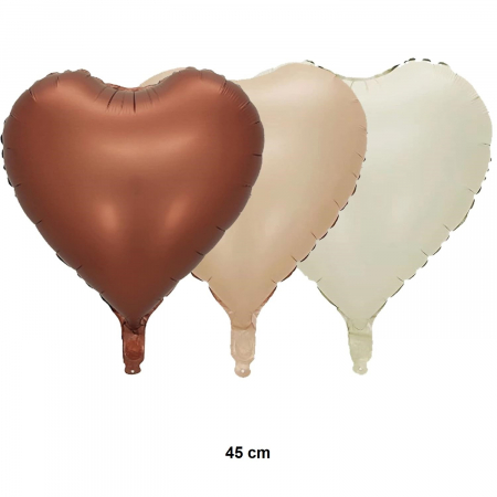 Set 3 Baloane din Folie Metalizata, Flippy, Figurine Inimi, Tema Ziua Indragostitilor, 45 cm, Ambalaj Individual, Pai Inclus, Umflare cu Aer sau Heliu, Crem/Maro [6]